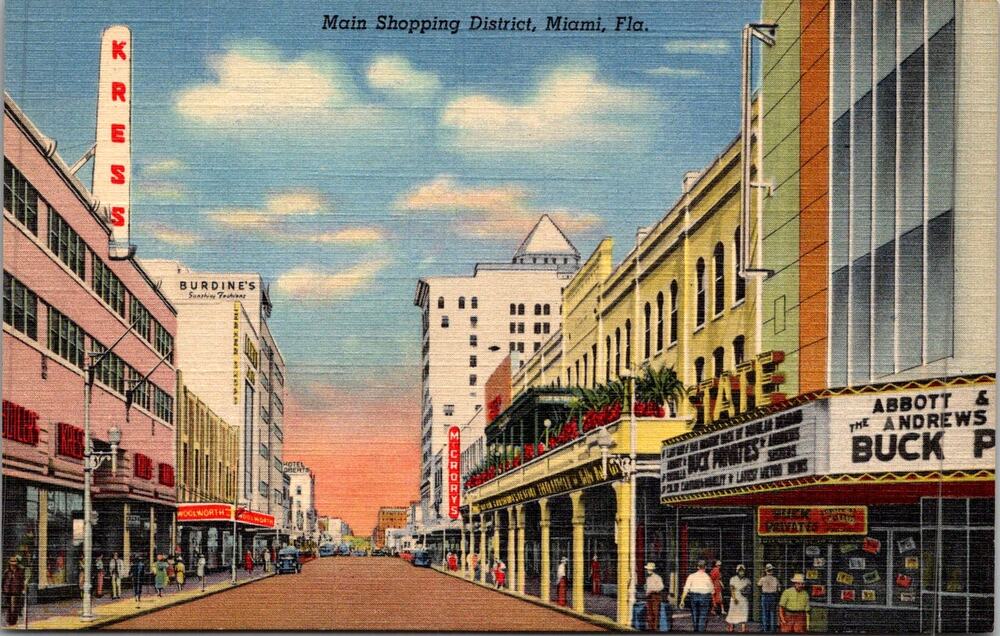 The Main Shopping District in Miami FL Vintage Postcard SP17-24